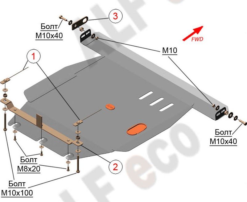 Защита алюминиевая Alfeco для картера и КПП Toyota Carina E T190 1992-1998. Артикул ALF.24.37 AL4