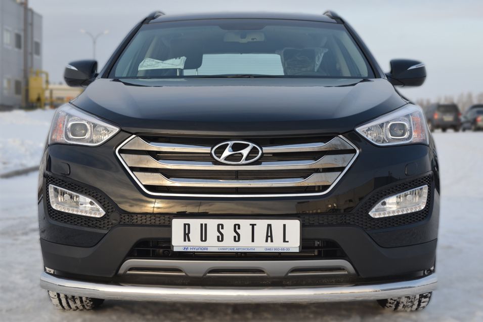 Защита RusStal переднего бампера труба d76 (секции) для Hyundai Santa Fe III 2012-2018. Артикул HSFZ-001218
