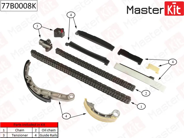 77B0008K Комплект цепи ГРМ NISSAN X-Trail/Almera 2.2D-2.5D YD22DDT 00> (без звездочек) (Master KIT). Артикул 77b0008k
