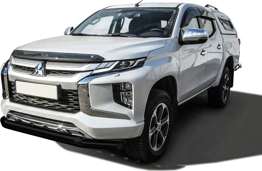 Защита Slitkoff переднего бампера d76/57 двойная для Mitsubishi L200 V рестайлинг 2018-2026 ЧЕРНАЯ матовая. Артикул ML18-001B