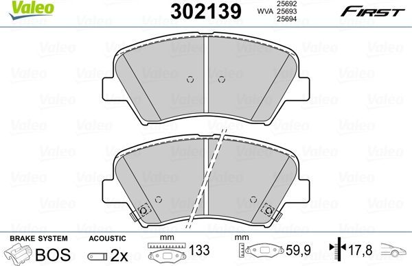 Тормозные колодки Valeo First. Артикул 302139