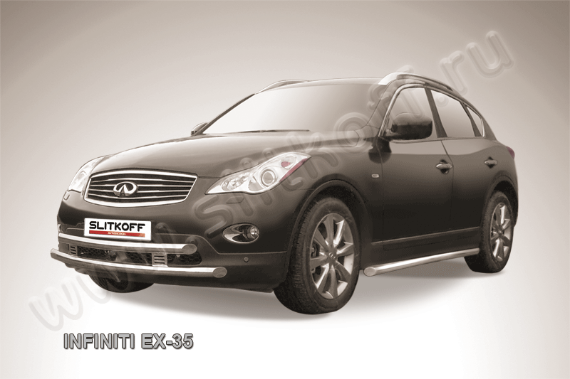 Защита Slitkoff переднего бампера d57/57 двойная широкая для Infinity EX 35 2008-2026. Артикул IN.EX002