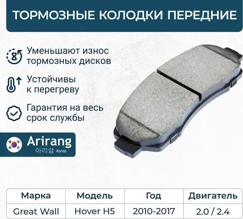 Колодка дискового тормоза перед (Arirang). Артикул ARG281403