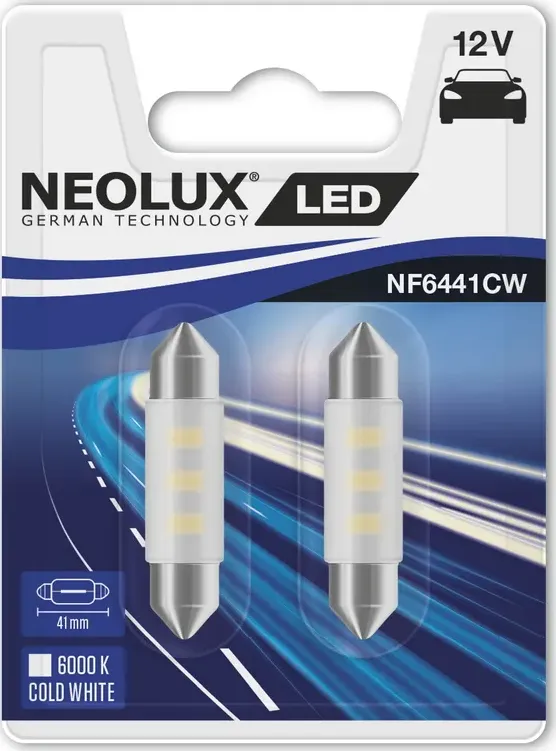 Лампа светодиодная C5W 0.5W 12VSV8.5-8 LED 6000K/41mm (блистер 2шт.) (Neolux). Артикул NF6441CW02B
