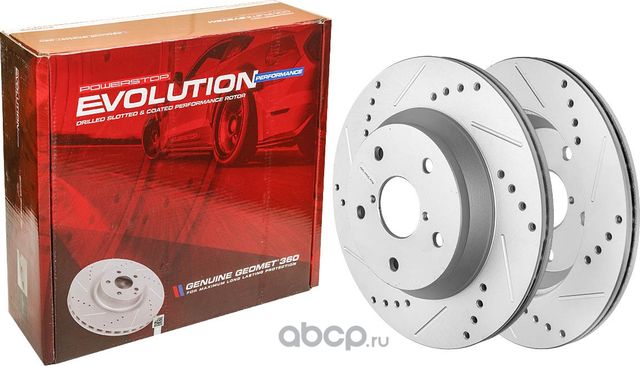 Задний тормозной диск Evolution с перфорацией и насечками, в покрытии GEOMET Pow (Powerstop). Артикул JBR1788