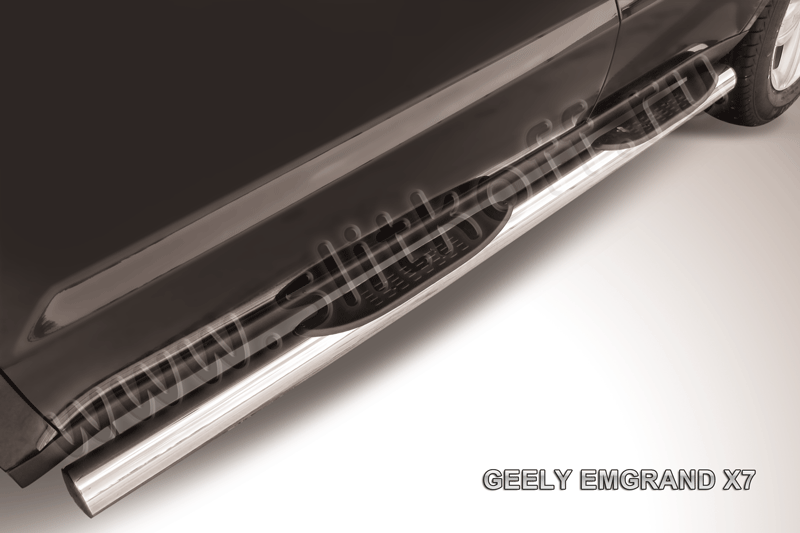 Пороги Slitkoff труба d76 с проступями для Geely Emgrand X7 2011-2016. Артикул GEX7008