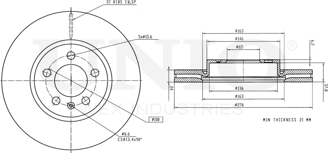 Диск тормозной (Unio). Артикул BRD-20595