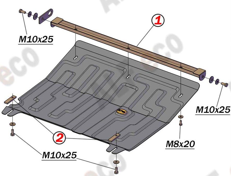 Защита алюминиевая Alfeco для картера и КПП Lifan Smily 2011-2014. Артикул ALF.35.04al