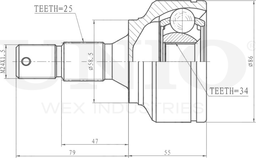 ШРУС наружный (Unio). Артикул CVJ-20068
