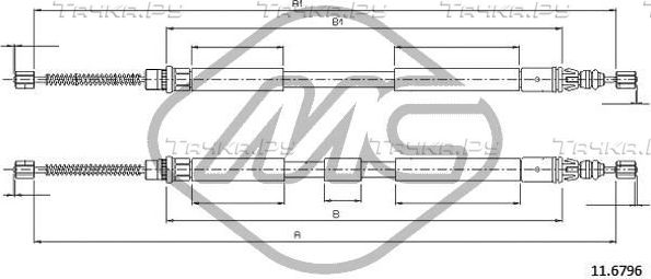 Трос ручника (тросик ручного тормоза) Metalcaucho. Артикул 83083