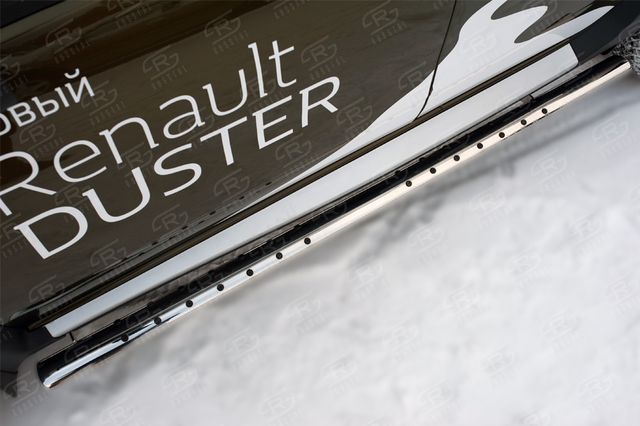 Защита порогов RusStal труба d75х42 овал с проступью для Renault Duster I рестайлинг 2015-2020. Артикул RDO-002181