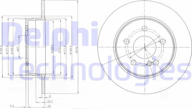 Тормозной диск Delphi задний для Mercedes-Benz C-Класс III (W204, C204) 2007-2015. Артикул BG4152