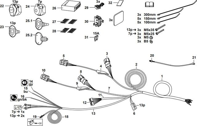 Штатная электрика фаркопа Westfalia (полный комплект) 13-полюсная для Hyundai Tucson III рестайлинг 2018-2021. Артикул 346149300113