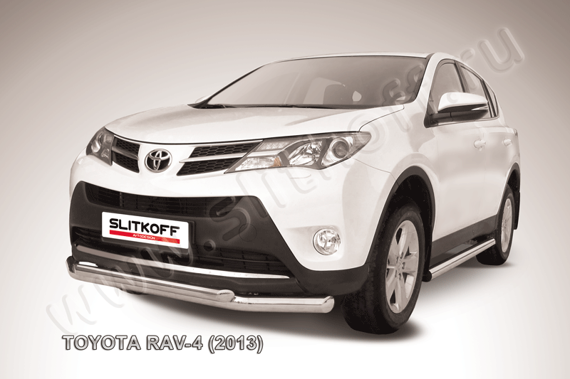 Защита Slitkoff переднего бампера d76/57 двойная для Toyota RAV4 IV 2013-2015. Артикул TR413-001