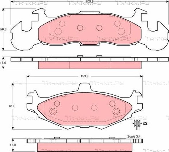 Тормозные колодки TRW передние для Chrysler ES 1988-1989. Артикул GDB4003
