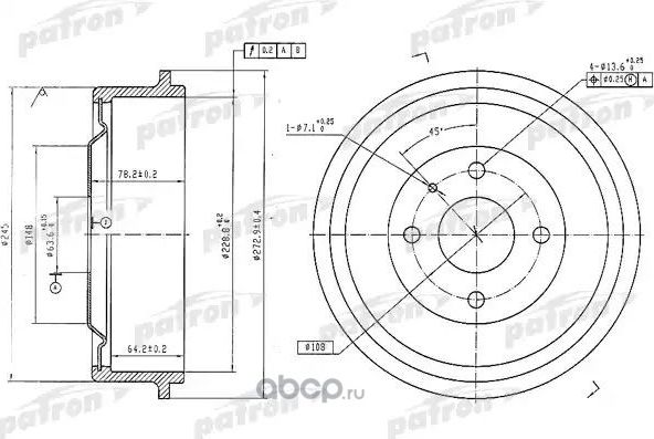 Тормозной барабан Patron задний для Ford Capri I 1974-1974. Артикул PDR1056