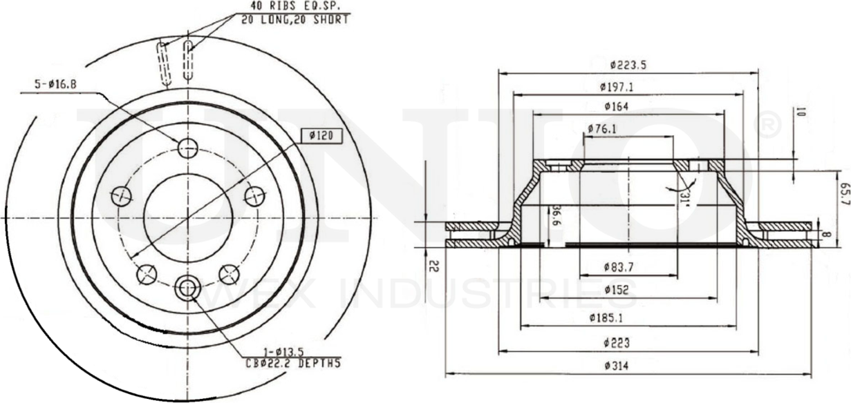 Диск тормозной (Unio). Артикул BRD-20424