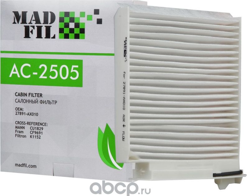 САЛОННЫЙ ФИЛЬТР NISSAN 27891AX010 УГОЛЬН (Madfil). Артикул AC2505