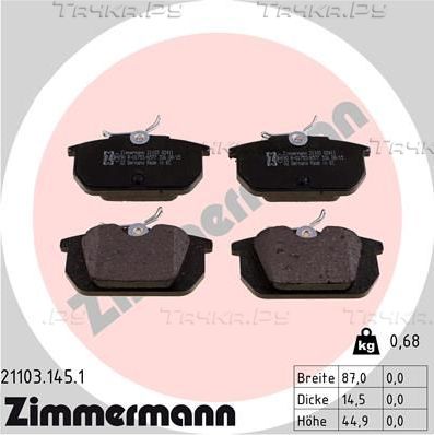 Тормозные колодки Zimmermann задние для Lancia Delta II (836) 1993-1999. Артикул 21103.145.1