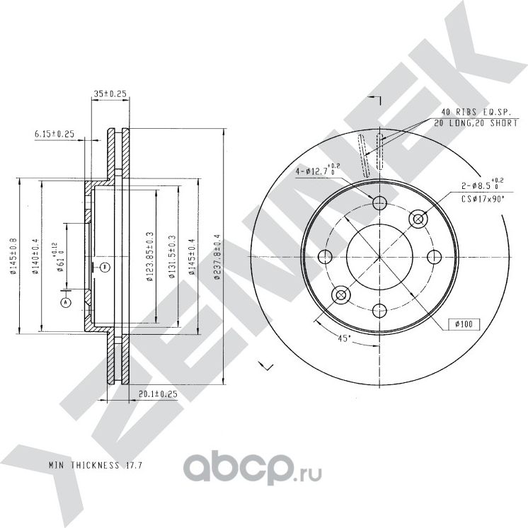 Диск тормозной передний RENAULT MEGANE 96-03 CLIO 91-98 (Zennek). Артикул DBD0100