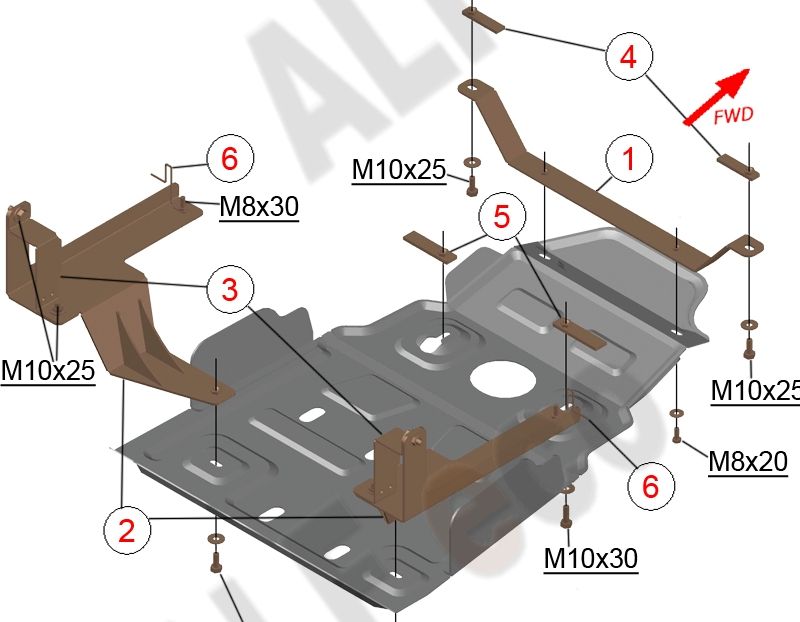 Защита алюминиевая Alfeco для МКПП (Dymos) и РК УАЗ Патриот I 4WD 2012-2014. Артикул ALF.39.10al