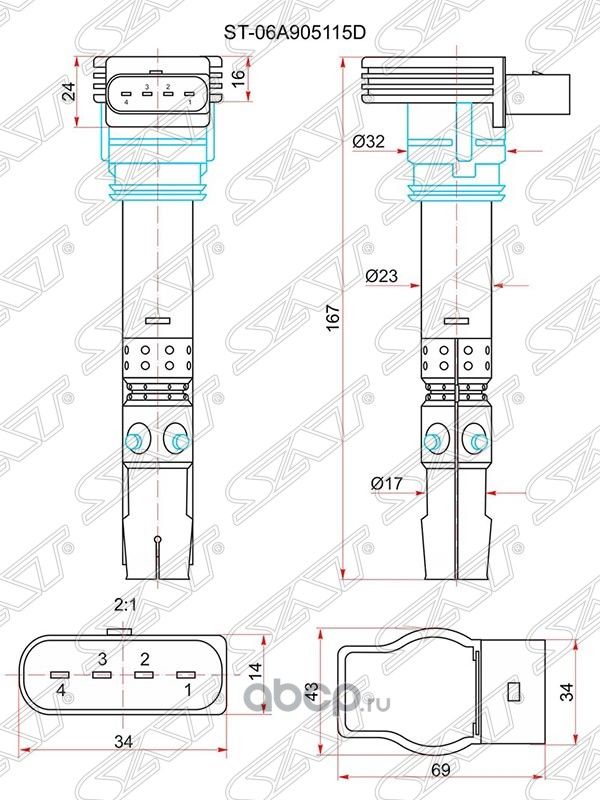Катушка зажигания VAG A3A4A6OCTAVIA 97-10SUPER (SAT). Артикул ST06A905115D