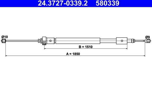 Трос ручника (тросик ручного тормоза) ATE. Артикул 24.3727-0339.2