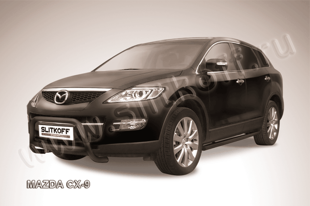 Кенгурятник Slitkoff d57 низкий ЧЕРНЫЙ матовый для Mazda CX-9 2007-2013. Артикул MZCX9001B