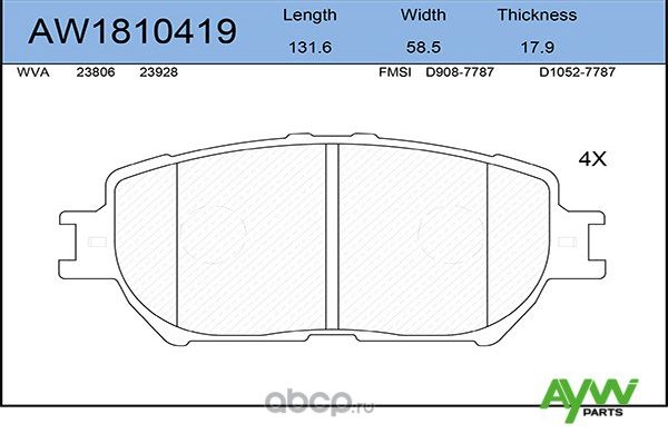 Колодки тормозные передние TOYOTA Camry(V30) 2.4-3.0 01 (Aywiparts). Артикул AW1810419