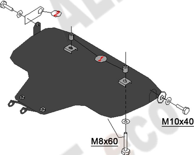 Защита алюминиевая Alfeco для картера (большая) Subaru Impreza III 2007-2011. Артикул ALF.22.03 AL4