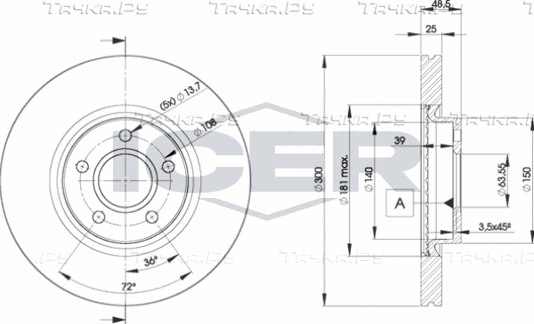 Тормозной диск Icer передний для Volvo C70 II 2006-2013. Артикул 78BD3937-2