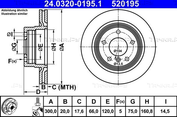 Тормозной диск ATE PowerDisc задний для BMW 3 V (E90/E91/E92/E93) 2004-2013. Артикул 24.0320-0195.1