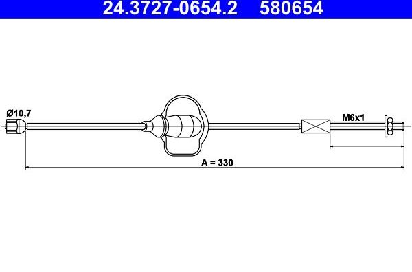 Трос ручника (тросик ручного тормоза) ATE. Артикул 24.3727-0654.2