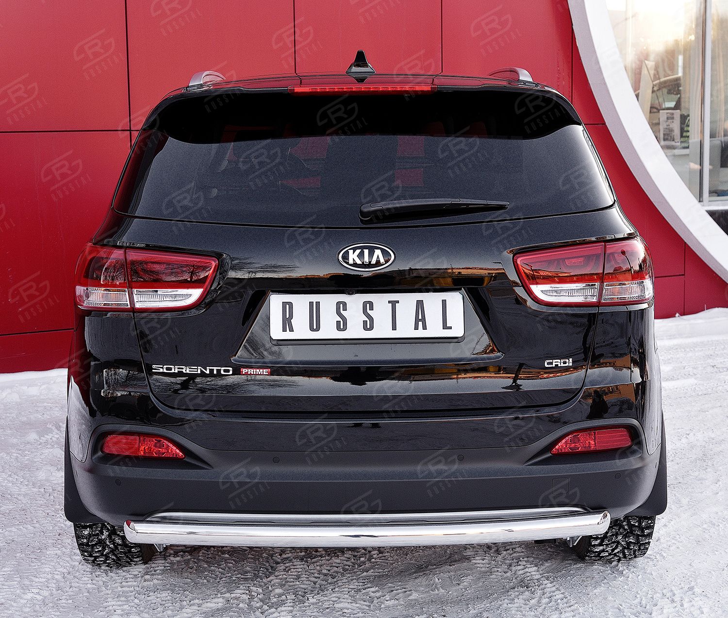 Защита РусCталь заднего бампера 75х42 дуга для Kia Sorento III (Prime) 2014-2017. Артикул KSPZ-002214