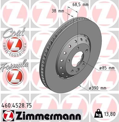 Тормозной диск Zimmermann Formula Z Coat Z передний левый для Porsche Cayenne II (958) 2010-2014. Артикул 460.4528.75
