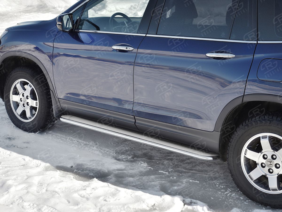 Защита порогов RusStal труба d42 с листом (лист нерж, проф. нерж) (Вариант 3) для Honda Pilot III 2016-2026. Артикул HPL-0029213