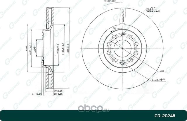 Диск тормозной вентилируемый (G-Brake). Артикул GR20248