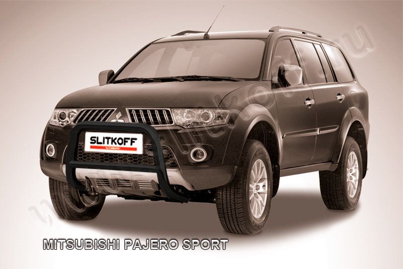 Кенгурятник Slitkoff d57 низкий ЧЕРНЫЙ матовый для Mitsubishi Pajero Sport I 1998-2010. Артикул MPS006B