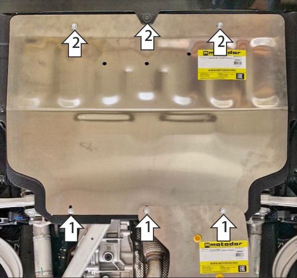 Защита алюминиевая Мотодор усиленная для картера, электроусилителя руля, переднего электромотора Voyah Free в комплектации EVR Sport Edition хэтчбек 2023-2026. Артикул 348601
