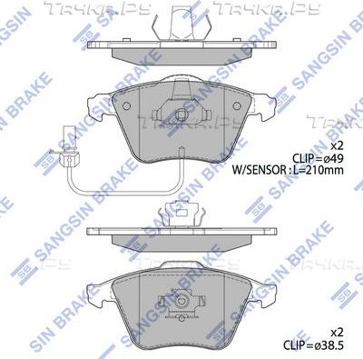 Тормозные колодки Sangsin Hi-Q передние для Audi S4 III (B7) 2004-2009. Артикул SP2112-F