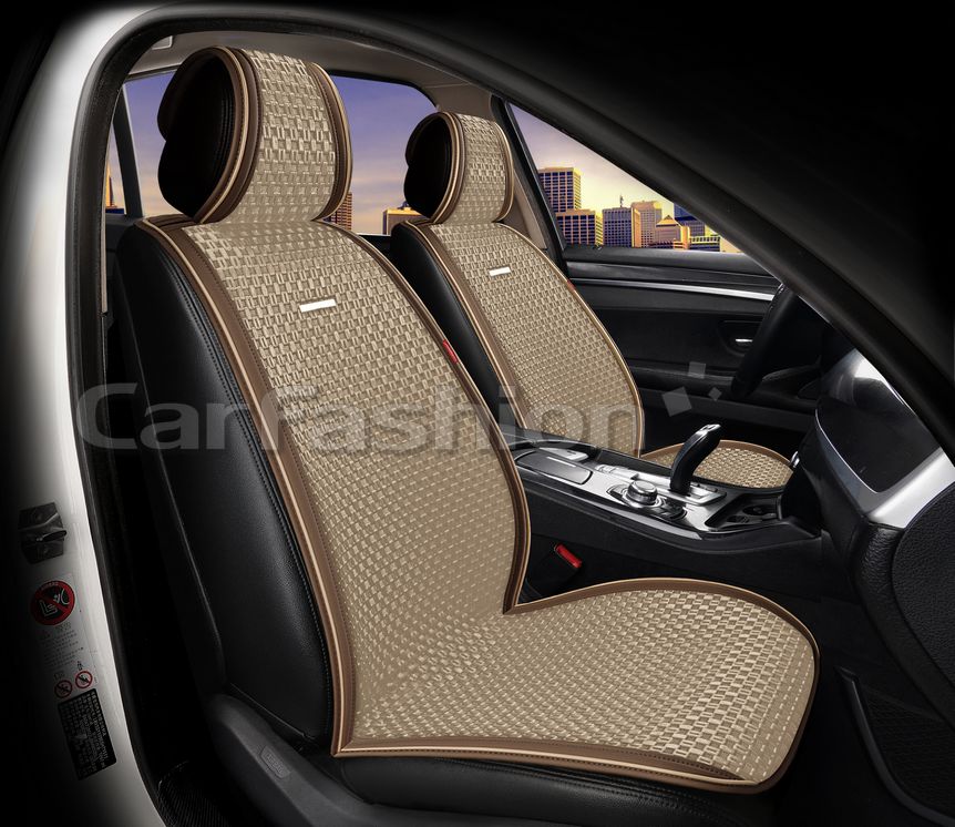 Накидки универсальные CarFashion 2D Breeze Front на передние сидения авто, цвет Бежевый/Коричневый/Бежевый. Артикул 26225