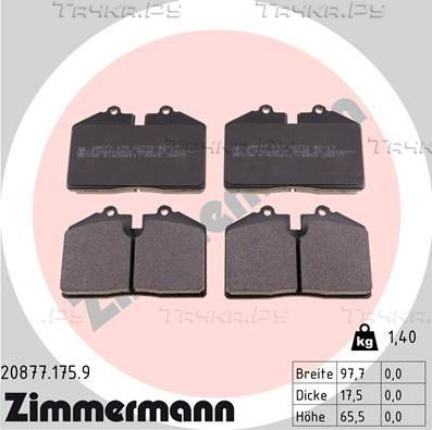 Тормозные колодки Zimmermann pb:z. Артикул 20877.175.9