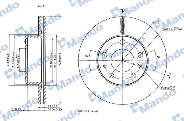 Тормозной диск Mando передний для Fiat Ducato II 1994-2006. Артикул MBC035275