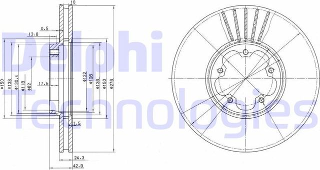 Тормозной диск Delphi передний для Ford Transit Torneo VI 2000-2006. Артикул BG3676
