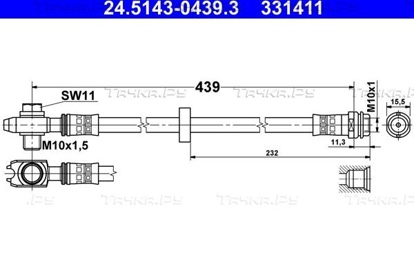 Тормозной шланг ATE передний для Volkswagen Golf IV 1997-2006. Артикул 24.5143-0439.3
