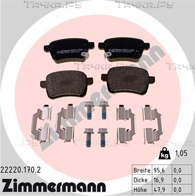 Тормозные колодки Zimmermann задние для Opel Corsa E 2014-2019. Артикул 22220.170.2