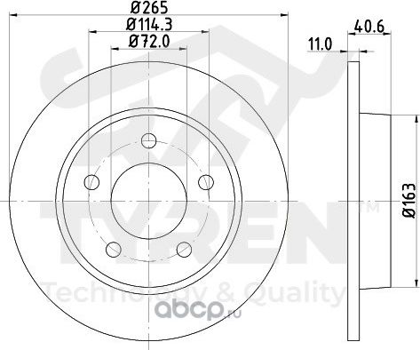 Тормозной диск (Tyren). Артикул TYR1014351