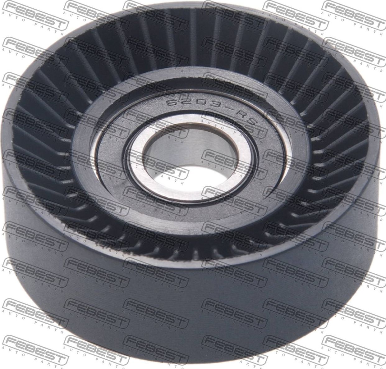 Натяжной ролик (натяжитель) приводного поликлинового ремня Febest (полимерный материал). Артикул 0187-URS206