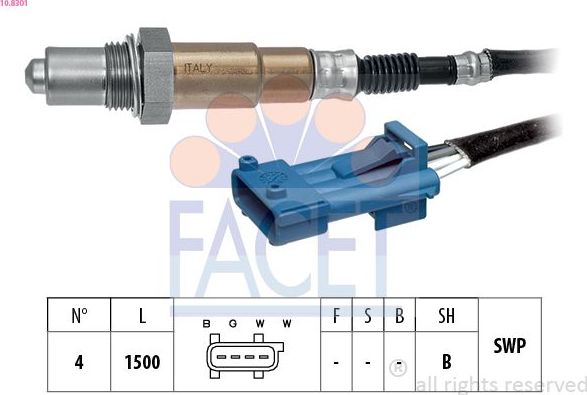 Лямбда-зонд (кислородный датчик) Facet Made in Italy - OE Equivalent. Артикул 10.8301