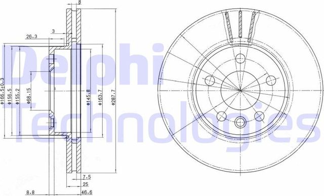 Тормозной диск Delphi передний для Ford Galaxy I 1995-2001. Артикул BG3025